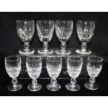 FIVE WATERFORD CRYSTAL 'COLLEEN' PATTERN SHERRY GLASSES, 11cm high; and four further 'Kathleen'