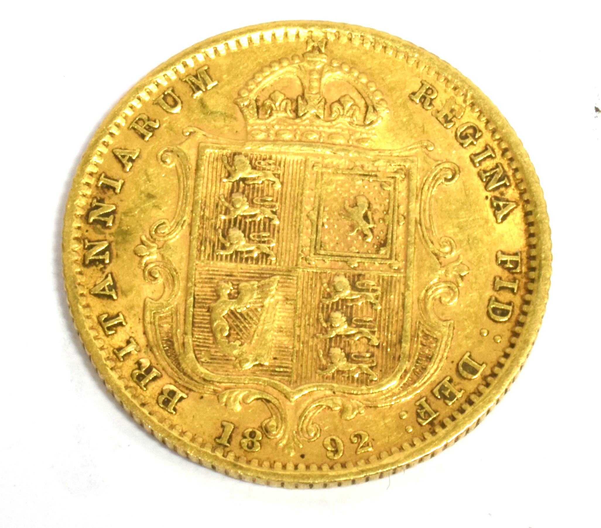 A VICTORIAN HALF SOVERIGN COIN the old head, bust and shield back half sovereign dated 1892 - Image 2 of 2