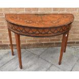 EDWARDIAN DEMI LUNE TABLE, the top painted with floral and foliate decoration, 75cm x 106cm x 53cm