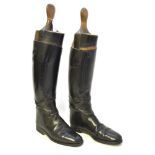 A PAIR OF GENTLEMAN'S BLACK LEATHER HUNTING BOOTS complete with trees by Maxwell, Dover Street,