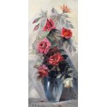20TH CENTURY SCHOOL Still life, vase of roses Oil on canvas Indistinctly signed lower left 48cm x