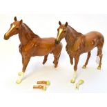 TWO LARGE BESWICK FIGURES OF STANDING CHESTNUT HORSES both 29cm high (both A/F)