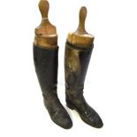 A PAIR OF GENTLEMAN'S BLACK LEATHER HUNTING BOOTS complete with trees by 'Maxwell, Dover Street,