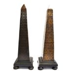 A PAIR OF PATINATED BRONZE OBELISKS 49.5cm high, on square bases, 14cm x 14cm Condition Report :