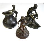 A GROUP OF THREE 'GRAND TOUR' BRONZES: a figure after the antique of the seated Hermes or Mercury,