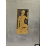 20TH CENTURY SCHOOL Kneeling male nude Pencil and watercolour 28cm x 13cm Condition Report : water