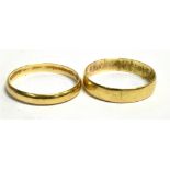 TWO 9CT GOLD PLAIN WEDDING RINGS 3mm and 4mm wide, a total weight of approx 2.4 grams Condition