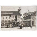 RACHEL ANN LE BAS, N.E.A.C., R.E. (ENGLISH, 1923-2020) 'Early Morning in the Piazza - Orta',