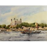 GERALD EDWIN TUCKER (BRITISH, B.1932) The Tower of London and the River Thames Ink and watercolour