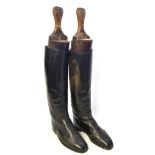 A PAIR OF GENTLEMAN'S BLACK LEATHER HUNTING BOOTS complete with trees by 'Maxwell, Dover Street,