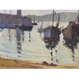 ATTRIBUTED ROBERT DOUGLAS BURT (fl.1921-1937) Fishing Boats in the harbour Oil on board Indistinctly