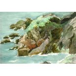 RACHEL ANN LE BAS, N.E.A.C., R.E. (ENGLISH, 1923-2020) 'Atlantic Rocks', watercolour, signed lower