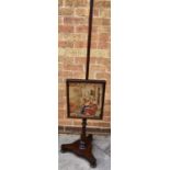 VICTORIAN ADJUSTABLE MAHOGANY FIRE SCREEN the tapestry in rectangular form depicts a woman seated,