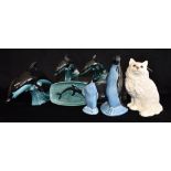 A LARGE ROYAL DOULTON FIGURE OF A SEATED CAT 21CM HIGH, shape 1867, together with a group of Poole