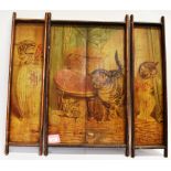 A TRIPTYCH OF VICTORIAN FRAMED PRINTED PANELS depicting playful kittens, the central panel 57cm x