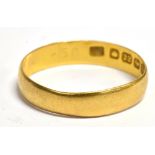 A 22CT GOLD PLAIN WEDDING BAND 4mm wide weighing approx. 2.2 grams Condition Report : scratches,