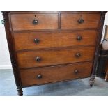 19TH CENTURY MAHOGANY CHEST OF TWO SHORT, ABOVE THREE LONG DRAWERS, flanked by reeded pilasters, and