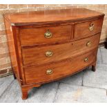 20TH CENTURY BOWFRONTED CHEST OF TWO SHORT, OVER TWO LONG DRAWERS raised on bracket feet, 87cm x
