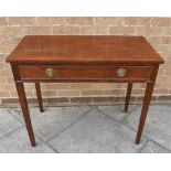 20TH CENTURY MAHOGANY SIDE TABLE WITH A SINGLE DRAWER, and raised on square tapering legs