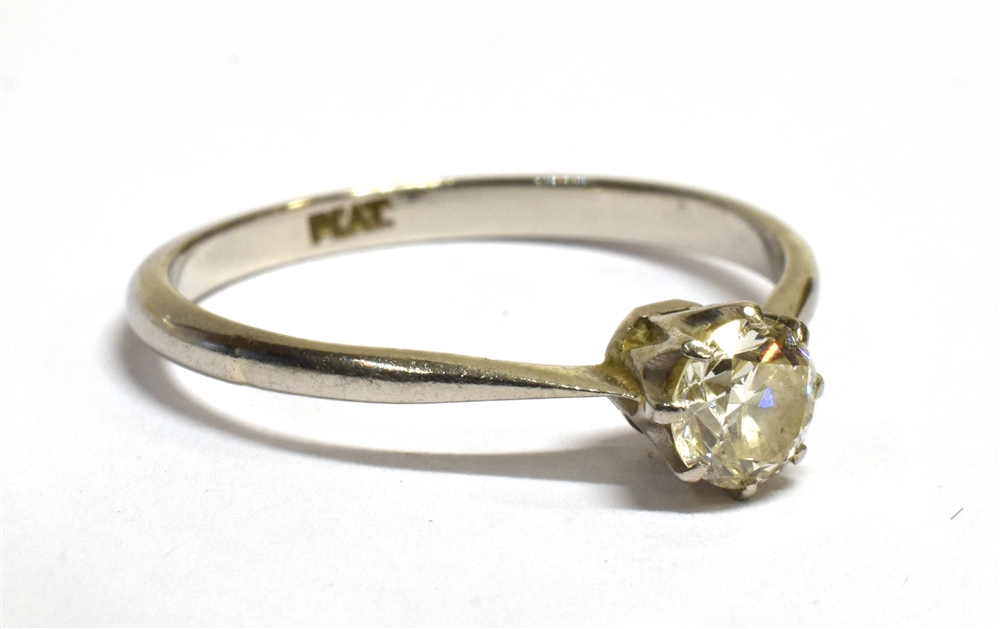A DIAMOND SOLITAIRE PLATIMUM RING The round brilliant cut diamond weighing approx. 0.36 carat 6 Claw - Image 3 of 3