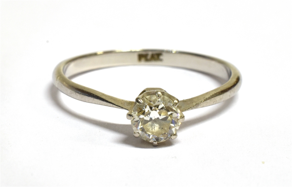 A DIAMOND SOLITAIRE PLATIMUM RING The round brilliant cut diamond weighing approx. 0.36 carat 6 Claw - Image 2 of 3