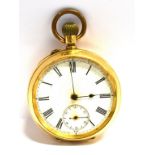 AN 18CT GOLD OPEN-FACED POCKET WATCH white enamelled dial with subsidiary seconds dial, plain case