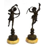 AFTER ERNEST RANCOULET (FRENCH 1870-1915) a pair of patinated bronze figures modelled as Diana and