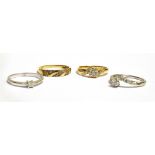 THREE DIAMOND SET 9CT GOLD RINGS Comprising two small diamond solitaires and a multi diamond set