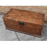 20TH CENTURY ELM BLANKET BOX with carrying handles to each side, 37cm x 91cm x 44cm