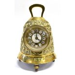 A BRASS MANTLE CLOCK IN THE FORM OF A BELL the enamel dial signed 'MAPLE & CO PARIS', the body