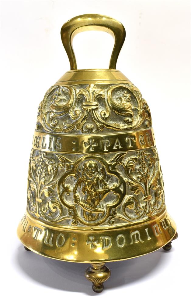 A BRASS MANTLE CLOCK IN THE FORM OF A BELL the enamel dial signed 'MAPLE & CO PARIS', the body - Image 2 of 2