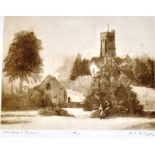 RACHEL ANN LE BAS, N.E.A.C., R.E. (ENGLISH, 1923-2020) 'Old Water Wheels - Dunster Mill', etching,
