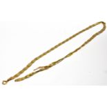 A 9CT THREE COLOUR GOLD NECKLACE the intertwined herringbone link three row chain to a bolt ring