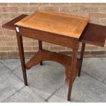 AN EDWARDIAN INLAID MAHOGANY BEDSIDE CENTRE TABLE with twin extending slides, 73.5cm high, 54.5cm