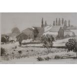 RACHEL ANN LE BAS, N.E.A.C., R.E. (ENGLISH, 1923-2020) 'Provencal Farmstead', etching, artist's