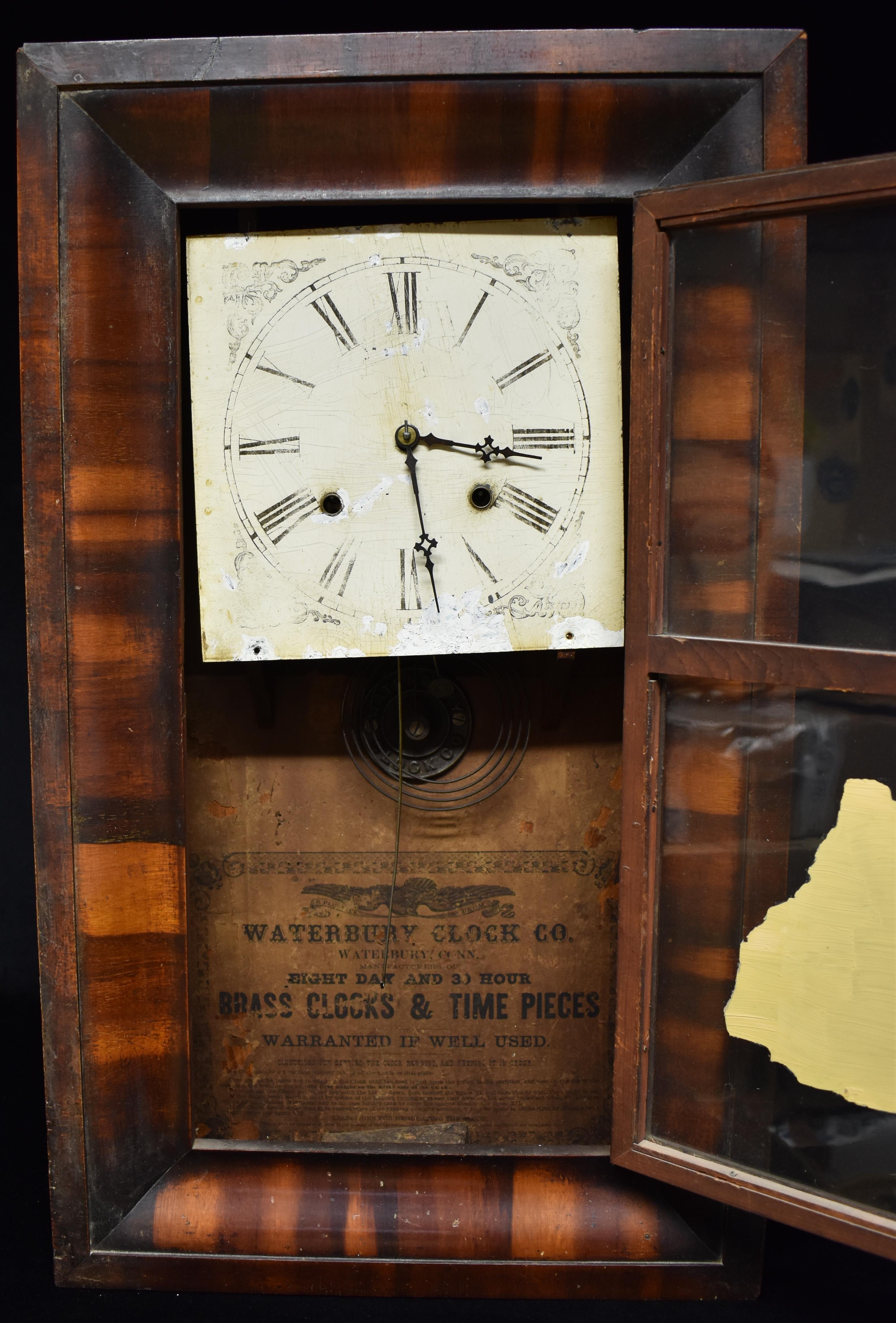 AN AMERICAN WALL CLOCK in rosewood case, paper trade label for the Waterbury Clock Co., - Image 2 of 2