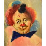 20TH CENTURY SCHOOL Portrait of a clown Oil on board Signed 'D E Dickerson' lower right 53cm x