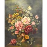 20TH CENTURY SCHOOL Still life of flowers Oil on board Indistinctly signed lower right 50cm x