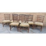 SET OF SEVEN MAHOGANY FRAMED LADDERBACK DINING CHAIRS 97cm high