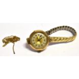 A LADIES 9CT GOLD VINTAGE WRIST WATCH hallmarked 1925, the octagonal head 28mm on a plated expanding
