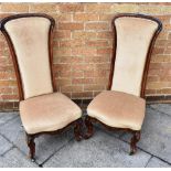 PAIR OF VICTORIAN HIGH BACK CHAIRS, on cabrole legs with casters, 98cm high