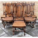 A SET OF EIGHT HARDWOOD HIGH-BACK STANDARD DINING CHAIRS each 120cm high.