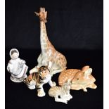 FIVE LOMONOSOV FIGURES the tallest a seated giraffe 30cm high