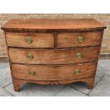19TH CENTURY BOWFRONTED MAHOGANY CHEST OF TWO SHORT, OVER TWO LONG DRAWERS, and raised on bracket