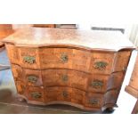 18TH CENTURY WALNUT AND MARQUETRY COMMODE the top with a hexagonal marquetry design, the three