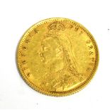 A VICTORIAN HALF SOVERIGN COIN the old head, bust and shield back half sovereign dated 1892