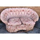 VICTORIAN TWO SEATER BUTTON BACK KIDNEY SHAPED SOFA, in pink upholstery, 76cm x 155cm x 80cm