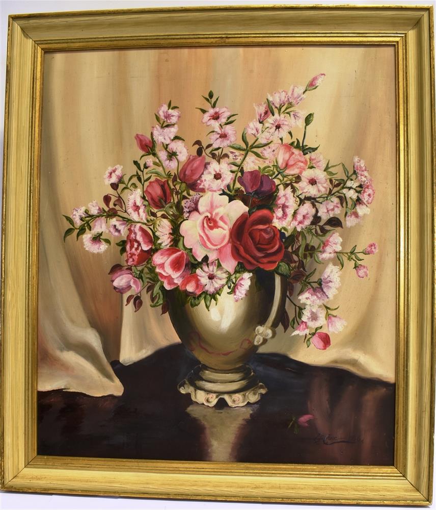 20TH CENTURY SCHOOL Still life of flowers Oil on board Indistinctly signed lower right 50cm x - Image 4 of 6