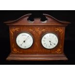 AN EDWARDIAN MARQUETRY INLAID CLOCK/BAROMETER the enamel dials inscribed 'R L RENNISON