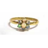 AN OPAL CLUSTER 9CT GOLD DRESS RING seven small opals to hallmarked 9ct gold shank, size P, gross